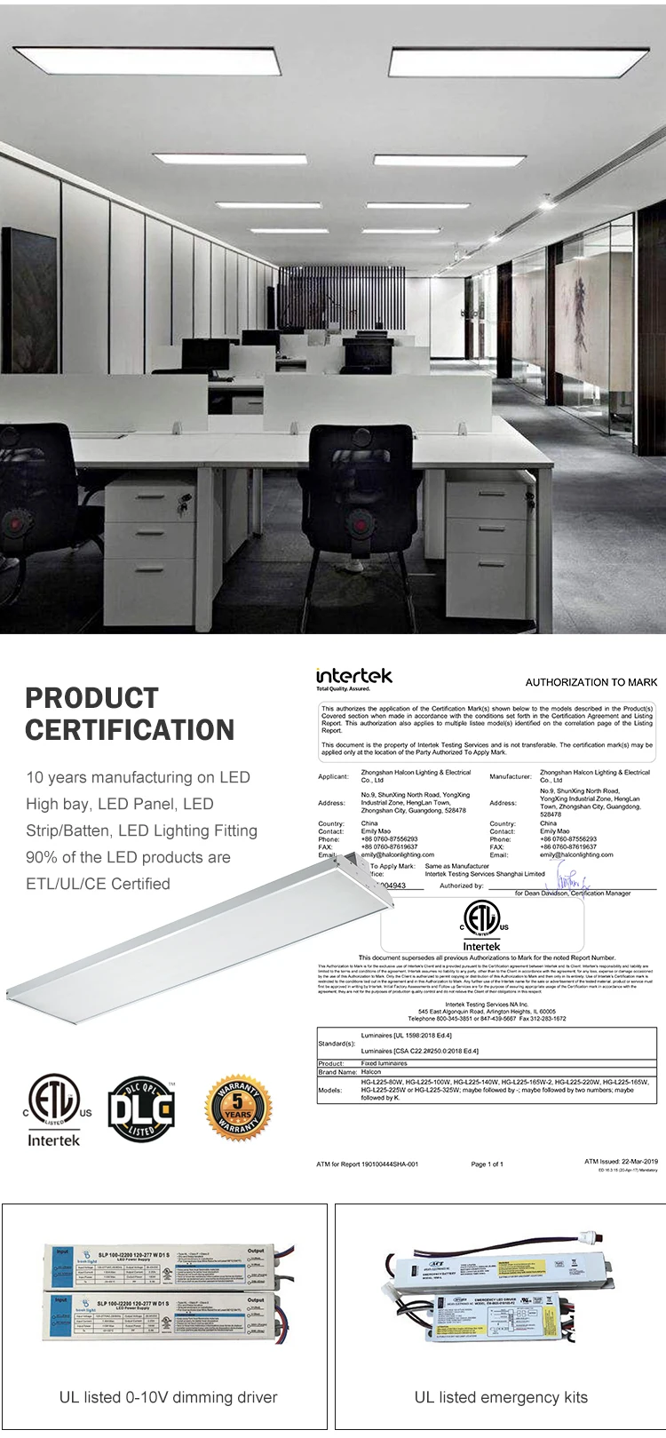 New Linear High Bay 165W 4ft Warehouse LED chips Hanging Ceiling Light