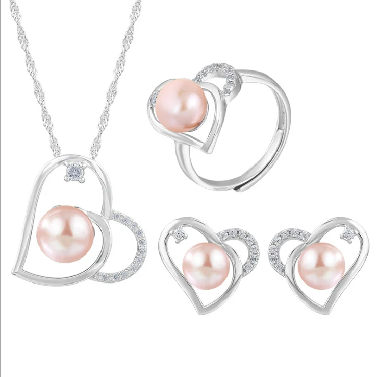

Popular silver necklace S925 silver freshwater pearl heart set for woman