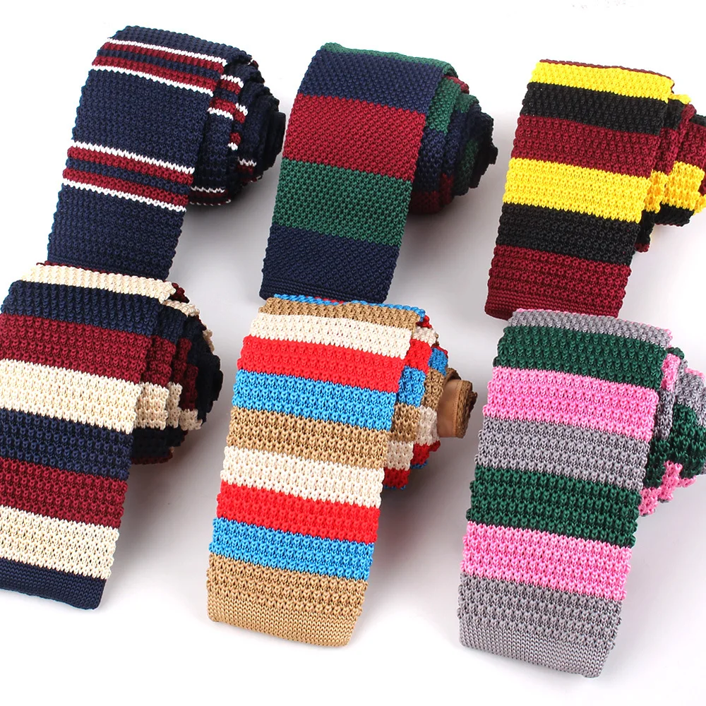 

Hot Selling 5.5cm With Striped Knitted Ties Silk Polyester Knitted Necktie Mens With Custom Logo
