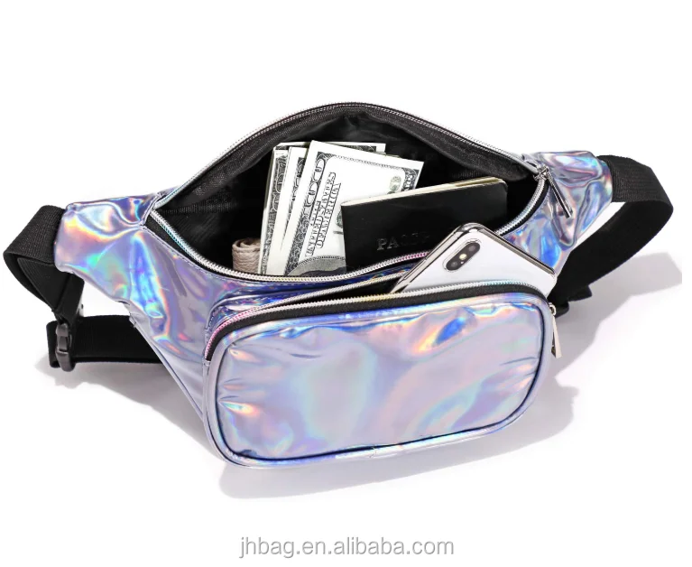

Custom hologram PU Belt bag women waist bag for kids outdoor sports cute funny pack, Black