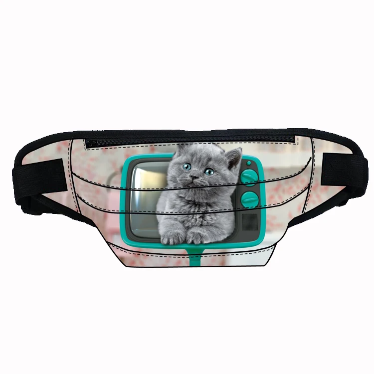 

Large capacity lightweight fashion waist bag with multi compartment cute cat design printing custom fanny bag waist, Customized