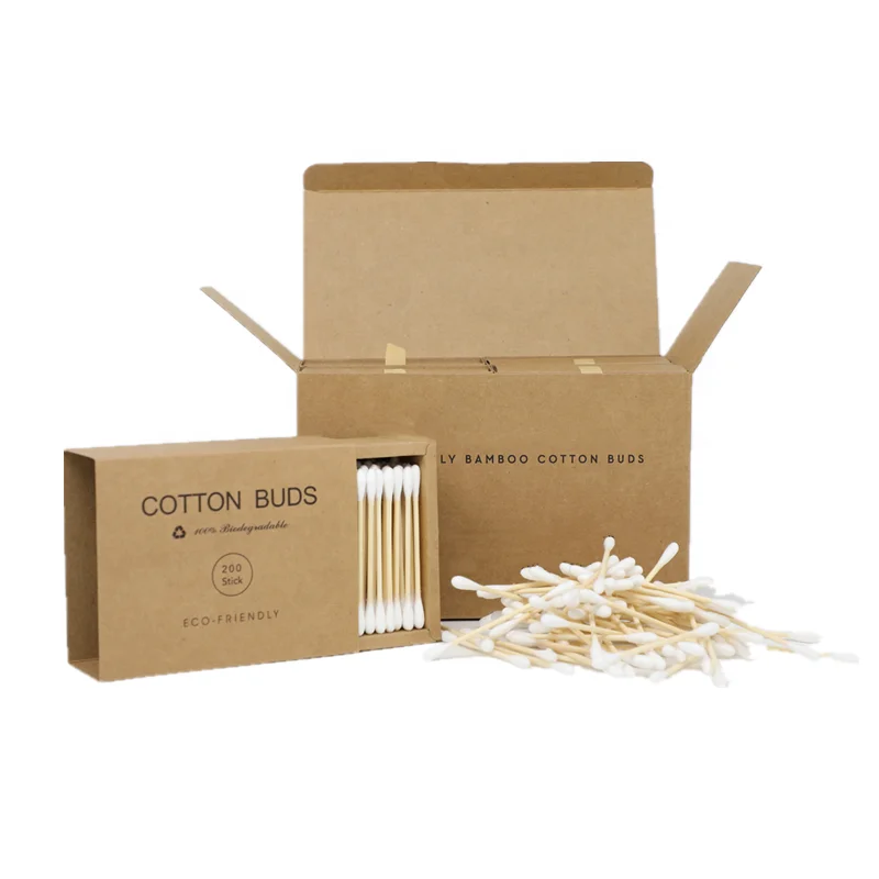 

800pcs Customized eco friendly biodegradable sliding paper box 4boxes per set bamboo stick cotton swabs, Orginal