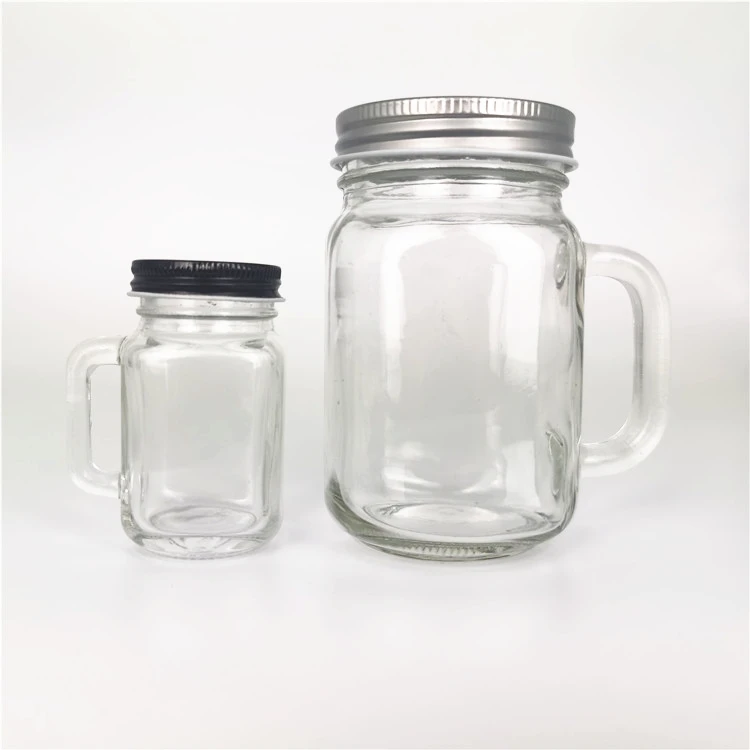 

2020 mason jars with handles 50ml 250ml glass mason jars mason glass drinking jars with lid handle, Clear