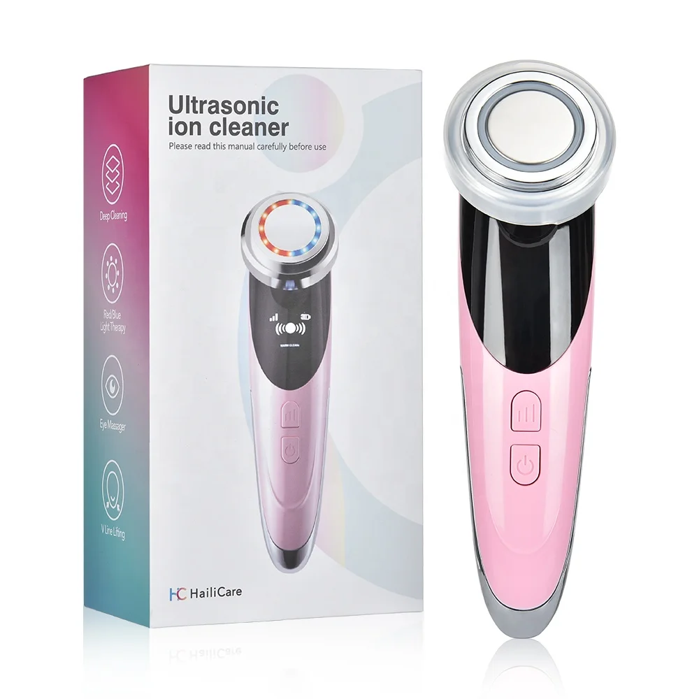 

2020 Dropshipping Rf Ultrasonic Hot Cold Led Light Facial Cleanser Therapy Facial Massage Beauty Device