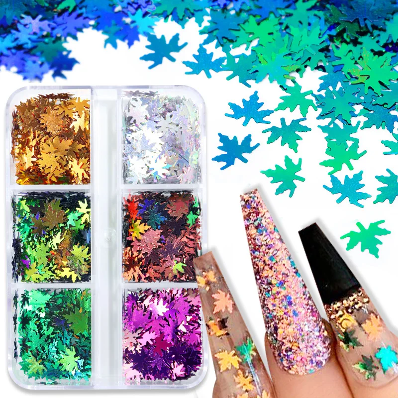 

New Trendy Maple Leaf Accessories Fall Nail Decoration Chameleon Glitter Flakes Nail Art Jewelry Sequins