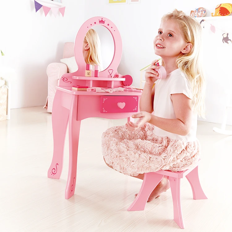 

Wooden Pink Dressing Table Children Fashion Princess Toys Children's pretend Makeup Set Dresser With Mirror Toy Kids Toy and sto