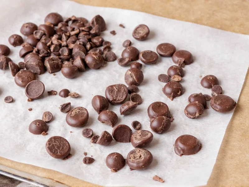 Homemade chocolate chips cooling on parchment paper