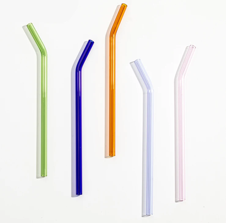 

Custom Logo High Borosilicate Color Glass Straw With Cleaning Brush Pyrex Drinking Straw Set, Transport color or customize color