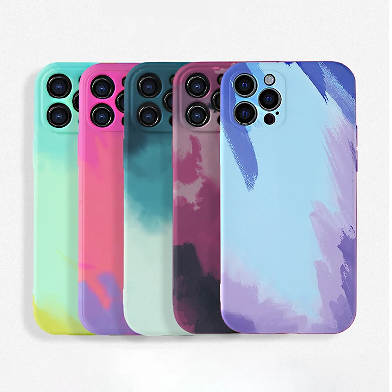 

Fashion Watercolor Liquid Silicone Soft Phone Case For iPhone 12 Pro MAX 6 Plus 7 8s XR XS MAX Back Mobile Cover Capa