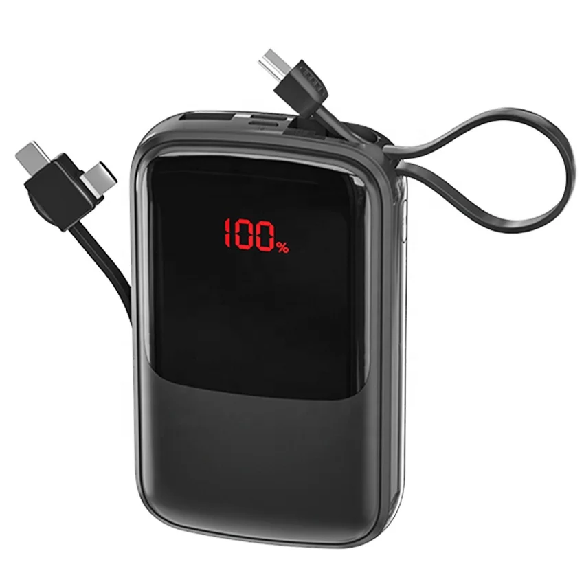 

Hot Selling 18W PD fast charger 10000mAh with Built-in Cables Mini Size with LCD power indications MT-1045PD, Black