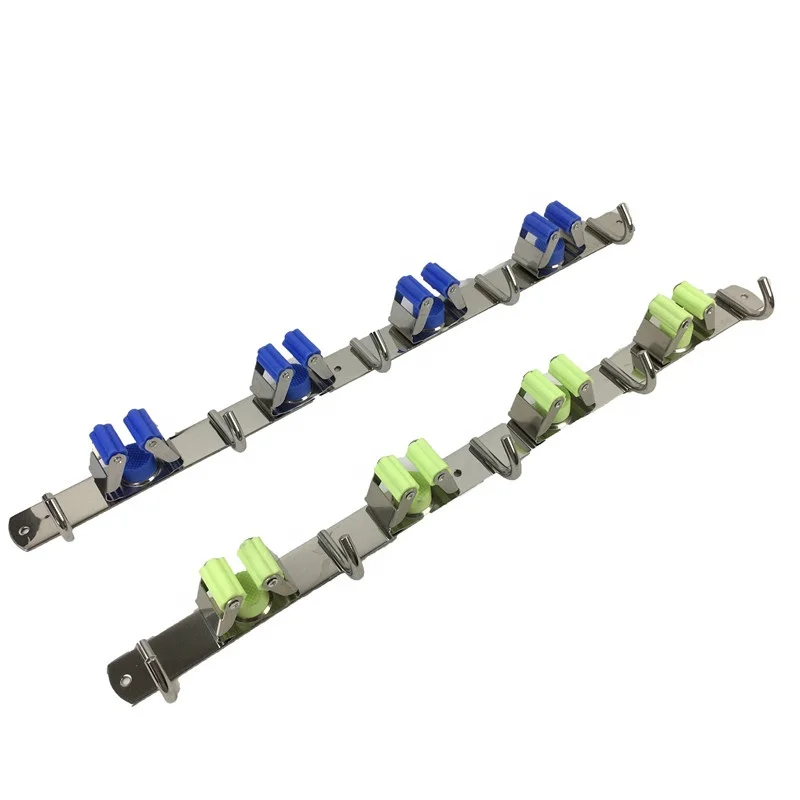 

Hot selling household kitchen General Storage wall mount 304 stainless steel Tool Rack Flat broom mop holders for bathroom, Silver