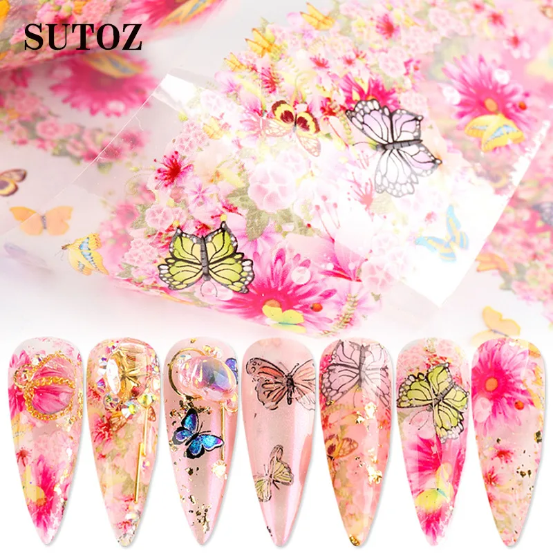 

10 Colorful Butterfly Stickers Starry Sky Glue Nail Art Transfer Paper Butterfly Nail Stickers