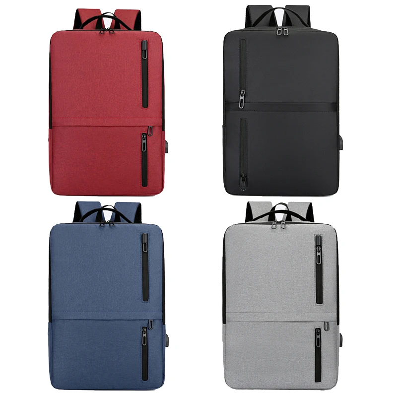 

2022 pure black color custom logo OEM backpack with USB charging port for school bag, Gray, black, blue, red