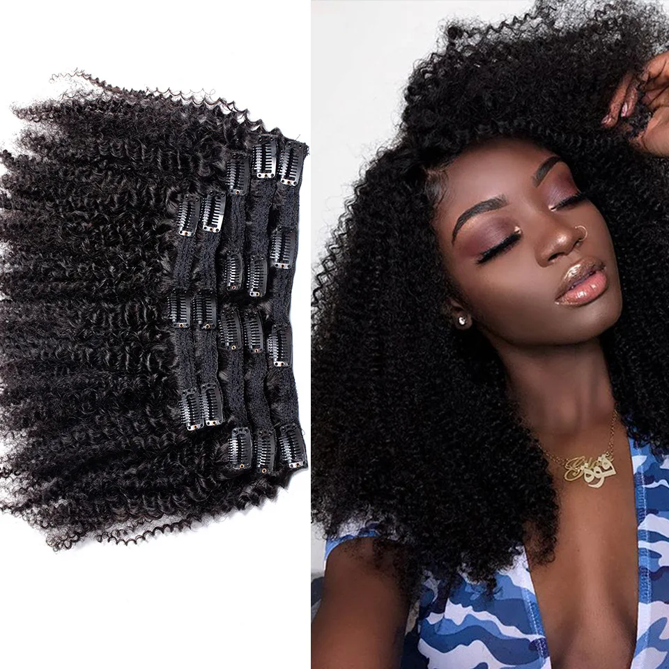 

black afro kinky hair clip ins extensions mongolian virgin kinky curly clip in human hair extensions for black women