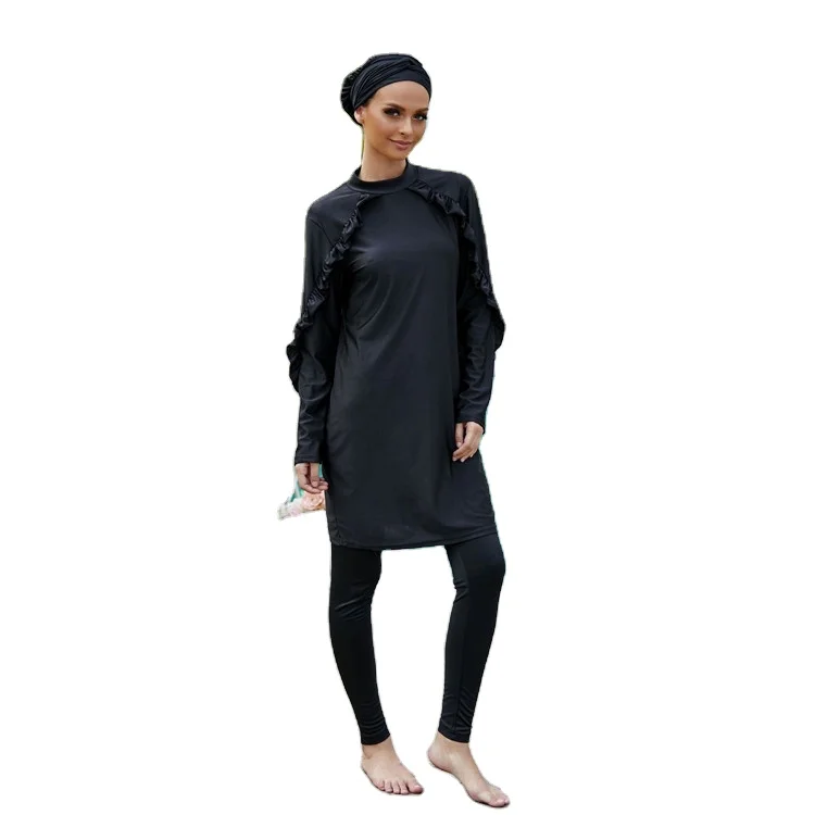 

GH-SW1002 Three Piece Long-Sleeved Trousers Quick Dry High Elasticity Black Swimming Cothes Muslim Swimwear Women