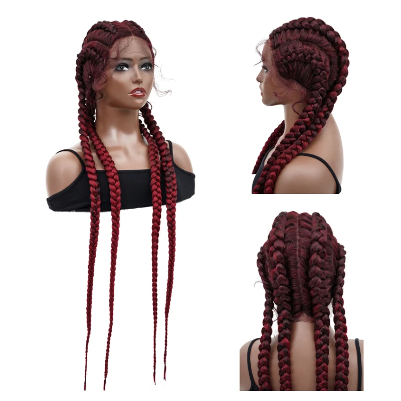 

Synthetic Long Braided Wigs Lace Wig With 4 Braids For Black Women African Box Cornrow Braids Wigs for Cosplay Party