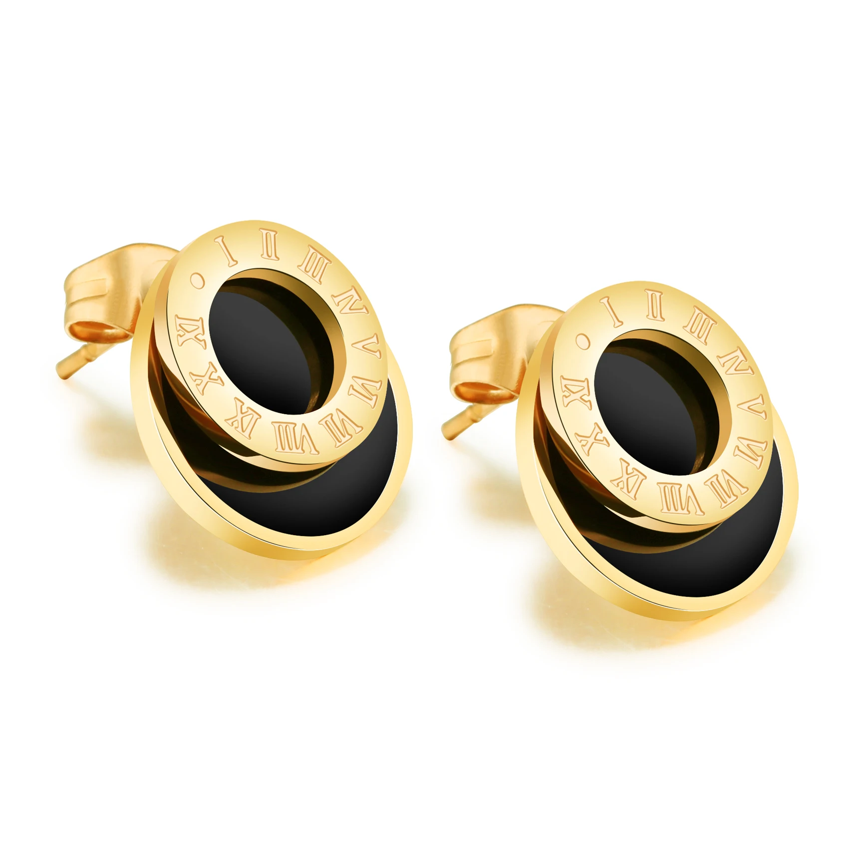 

Stainless steel zircon round letter jewelry earrings for women