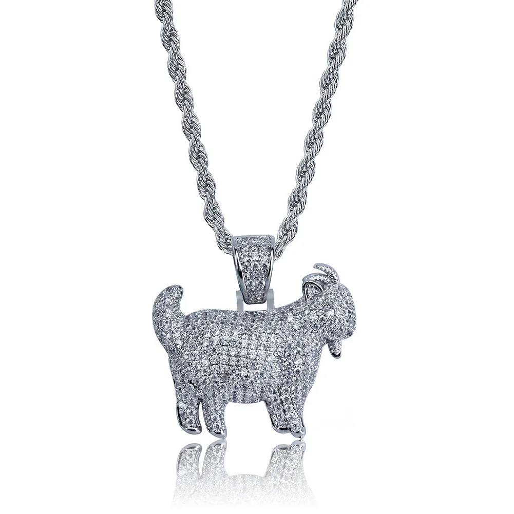 

Shiny Trendy Goat Animal Pendant Necklace Charms For Men Women Gold Silver Color Cubic Zircon Hip Hop Jewelry Gifts