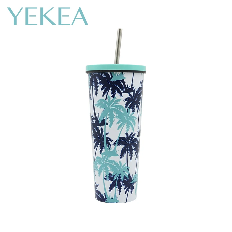 

24oz multicolor tea cup mug change color changing cup reusable flashing double wall Stainless steel mug tumbler with straw, Customized color