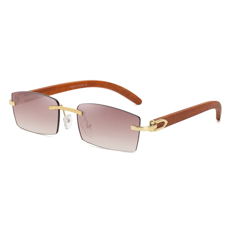 

2021 Hot Sale Custom Logo Design Small Rectangle Vintage Fashion Rimless Designer Mens Sunglasses