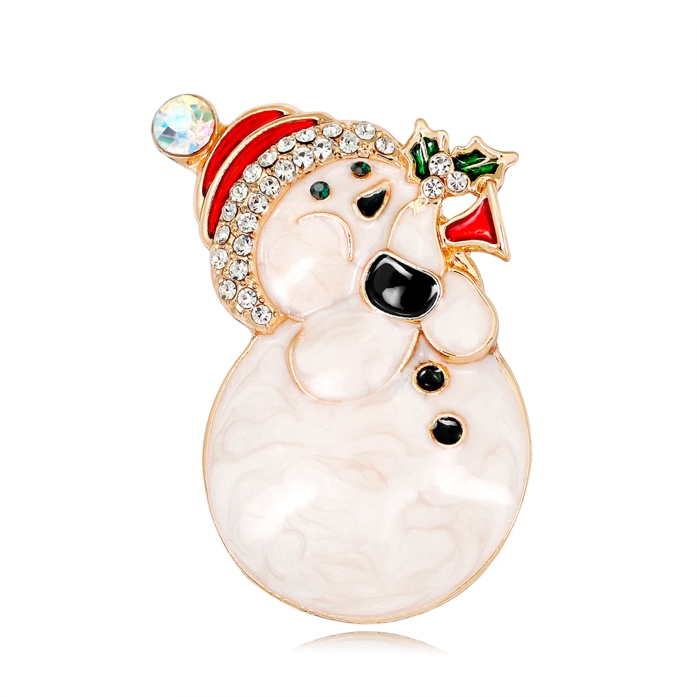 

Charming Red Enamel Cap Snowman Brooch Cuter Snow Baby Wind A Trumpet Pins for Women Children Crystal Brooches Jewelry Gifts