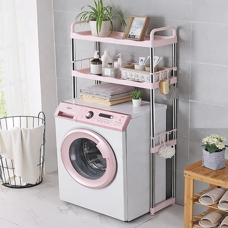 

PINPINFAMILY The latest space-saving washing machine storage shelf rack with drawers on top of the washing machine for bathroom, White