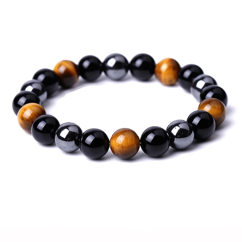 

NAPOLN 6/8/10/12/14mm Triple Protection Tiger's Eye & Hematite & Black Obsidian Bracelet, Picture shows