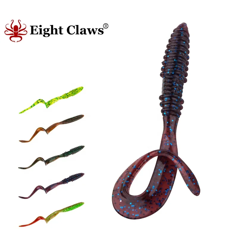 

EIGHT CLAWS 6 PCS Plastic Worm Bait Soft Fishing Lure Shad  Artificial Carp Silicone Bait Wobbler Curved Tail Swimbait