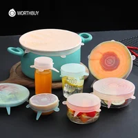 

Hot sale BPA free Eco-Friendly 6 Pcs/ set kitchen food keep freshing silicone stretch lids reusable silicone cover lids