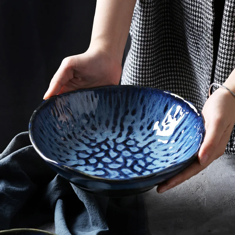 

Nordic Modern Home tableware blue Glazed deep Plates Bowl Ceramic Dinnerware for hotel Restaurant porcelain Salad dessert bowls