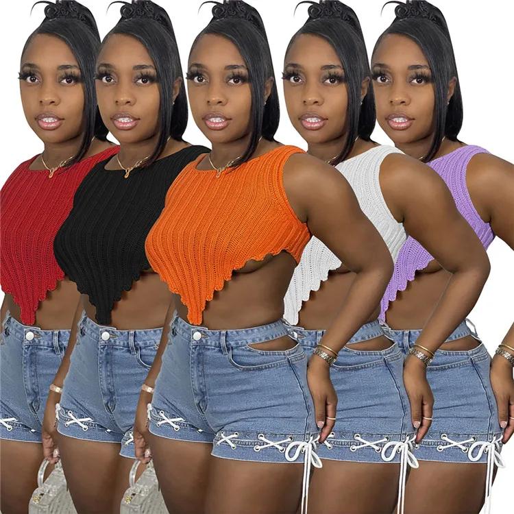 

LXE1174 221 Sexy Ladies Tank Tops Knit Plus Size Round Neck Summer Women Clothing Vest Crop Top, Customized color