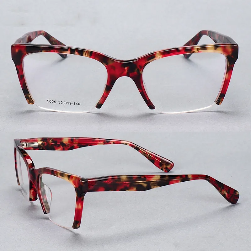 

2022 mix colors half frame floral italian acetate glasses montures de lunettes vu optical eyewear wholesale eyeglass frames