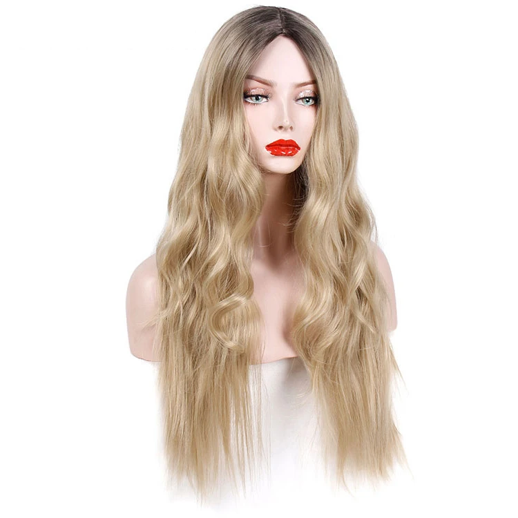 

OMG gold and silver heat-resistant synthetic long wavy fiber wig, As our picture