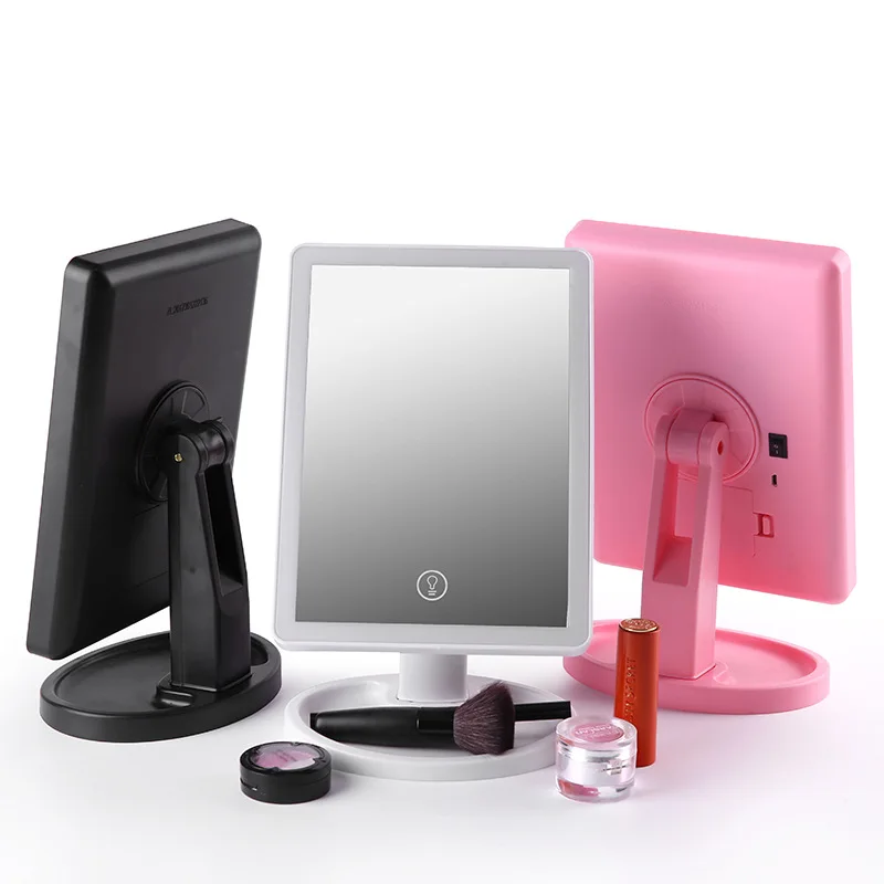 

Simple mirrored dressing table makeup mirror adjustable light source hot sales custom mirror, White black pink