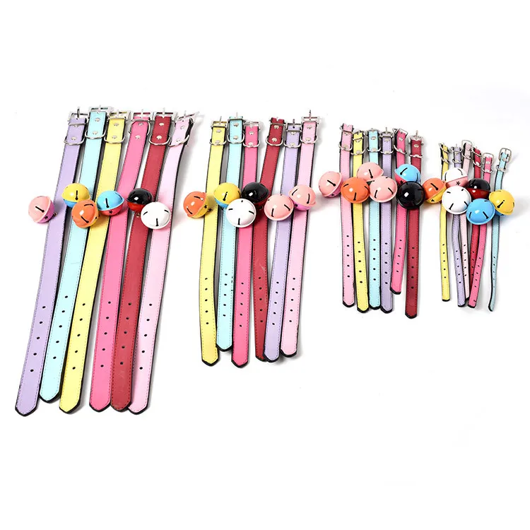 

New Pet Products Luxury Pet Collar Adjustable Cat Dog Pu Leather Neck Collar With Bell, Picture showed
