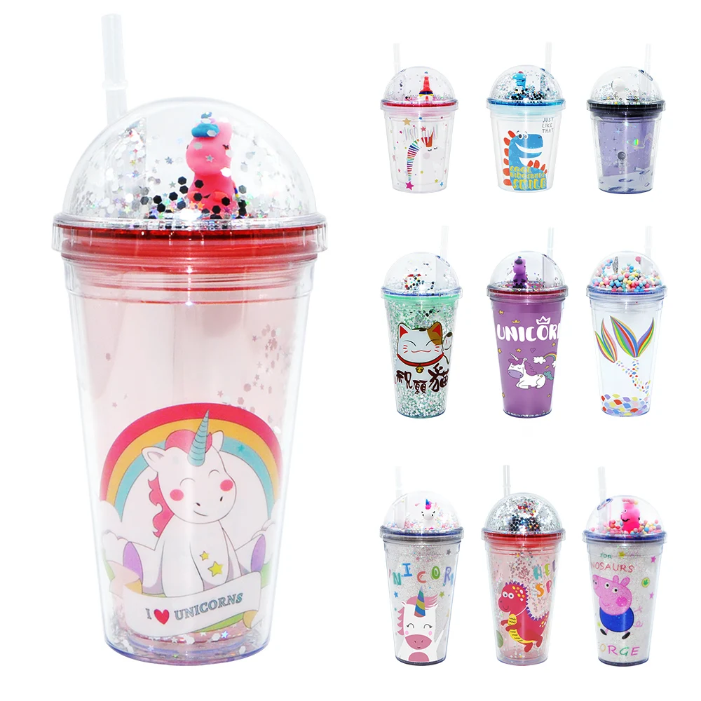 

Wholesale 12oz Insulated Pink Cute Double Wall Tumbler Cups With Straw Juice Ice Cream Girl Plastic Tumblers