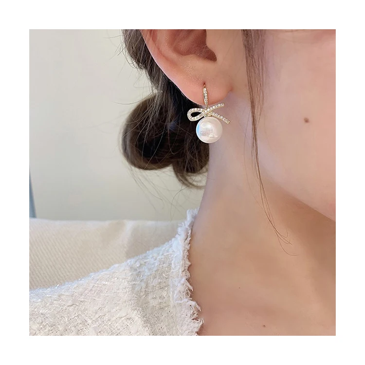 

Korean big bow pearl earrings fashion gold-plated female earrings 2021 trendy hot style