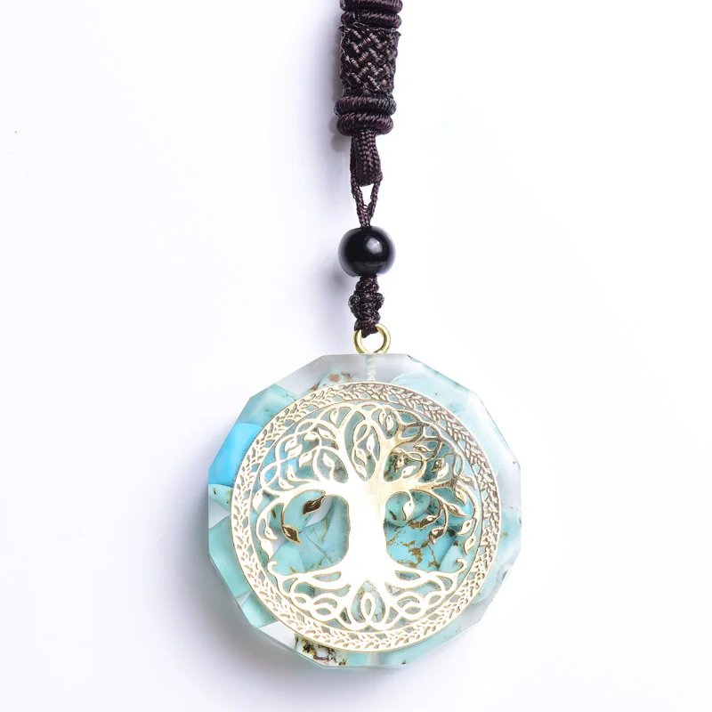

Natural crystal tumble green turquoise Orgone Energy Seven Chakra Pendant, Color