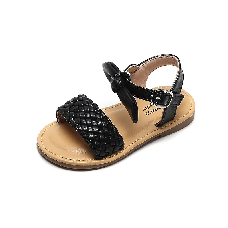 

Littler Girl Flat Beach Sandal Shoes, Black/beige/pink