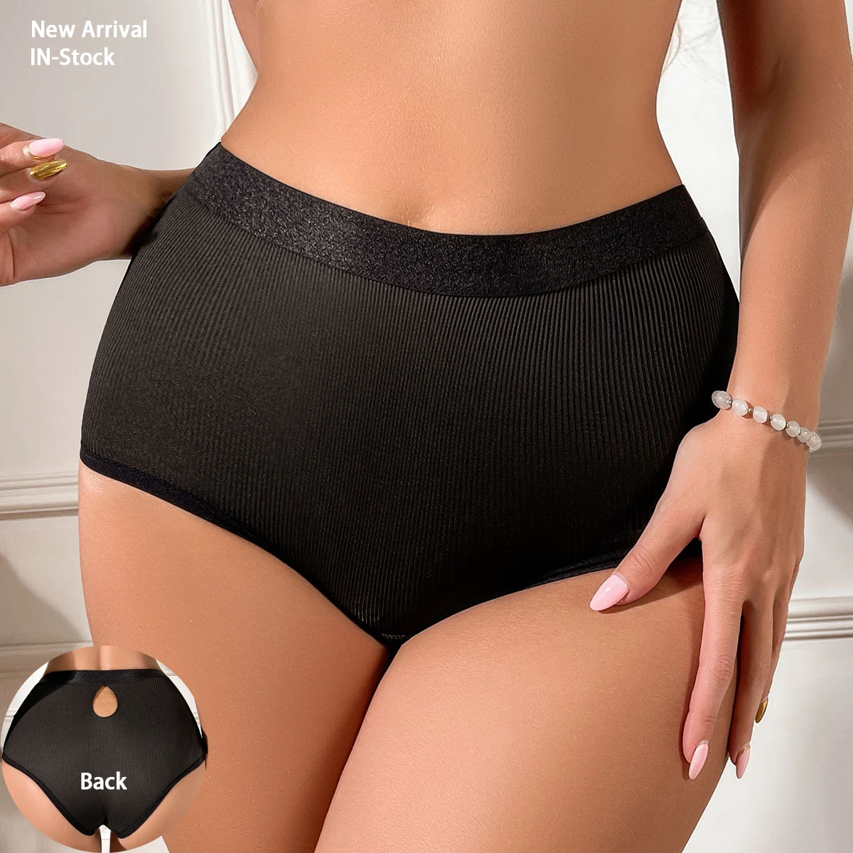 

Hot Women Ribbed Cotton Black Panties Comfortable Seamless Solid Lady Hollow Out Underpants Women's Briefs Panty