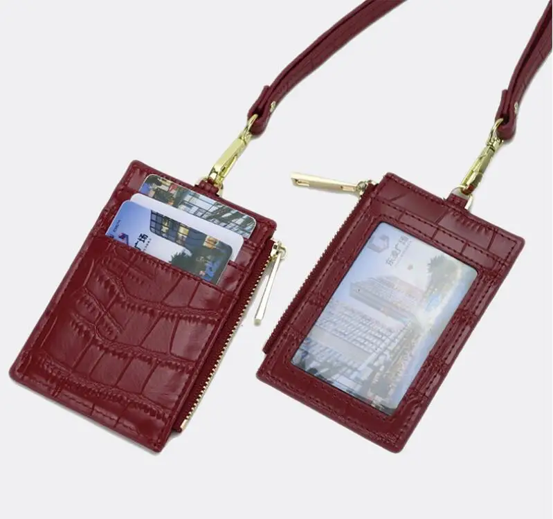 

Designer Croc Leather Lanyard RFID Blocking Pocket Card Holder Cover Name Business Card Holder With Zipper, Black ,white , nude or custom
