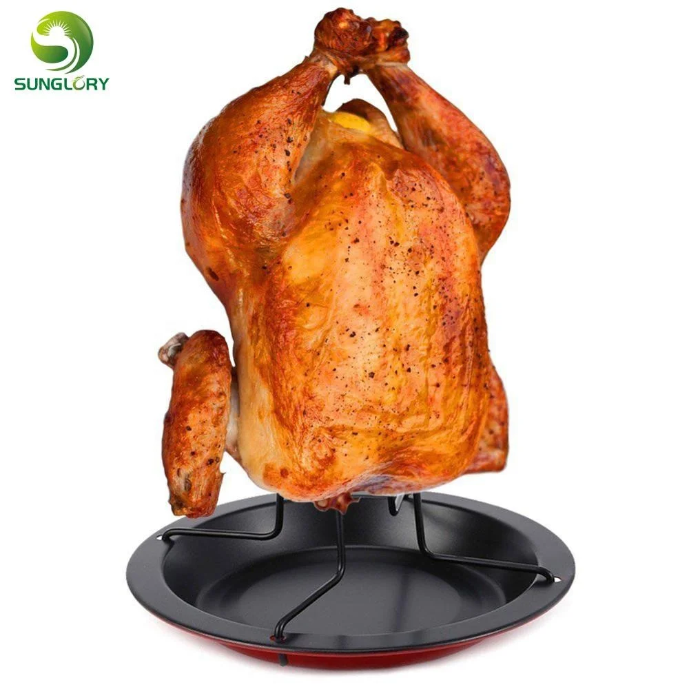 

Stainless Steel Chicken Roaster Rack Holder With Bowl Tin Chef's Select Non-stick Barbecue Grilling Baking Pan BBQ Accessories