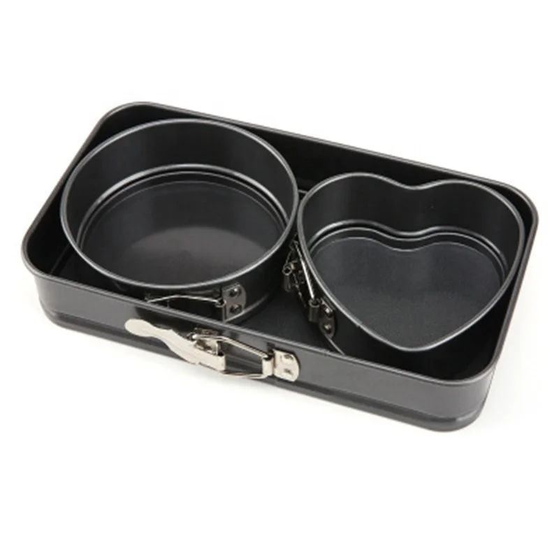 

Carbon Steel Square Round Heart Kitchen Accessories Mini Three-Piece Cake Mold, Black