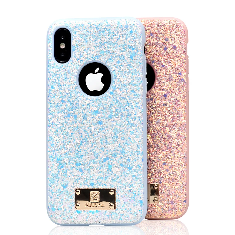 

PULOKA Brand Luxury Shining Glitter Leather Phone Case Cellphone Girl Phone Case Cover