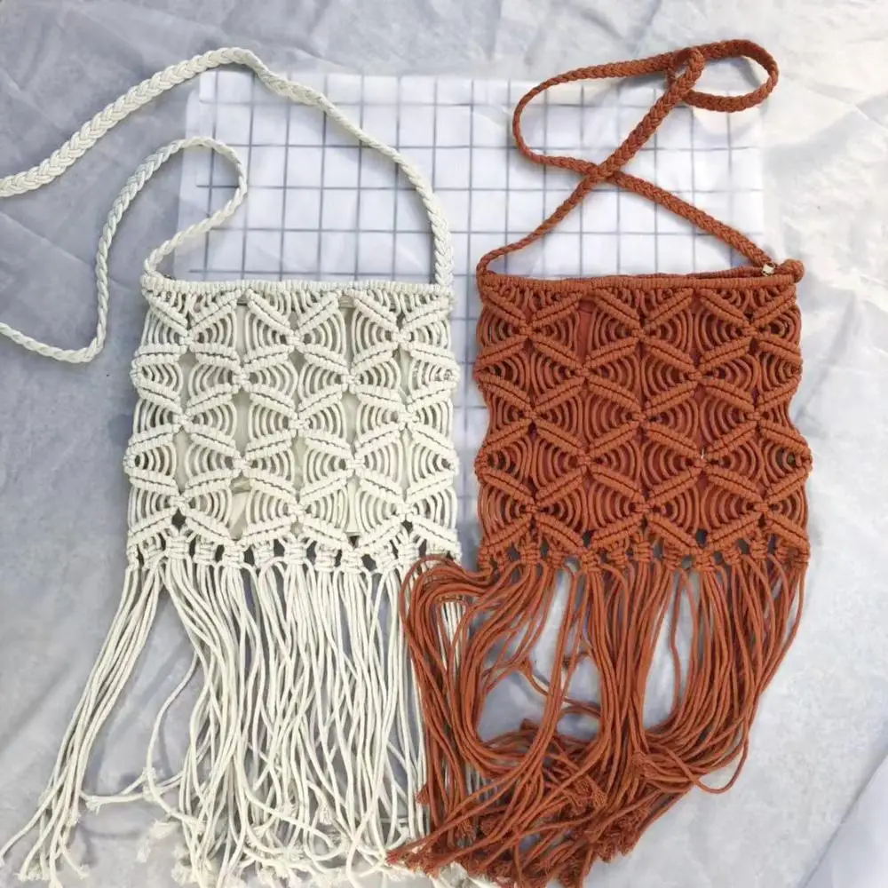 

Tribal Geometry Style Handcraft Womens Long Tassel Macrame Crossbody Shoulder Bag Fringed, 4 choices