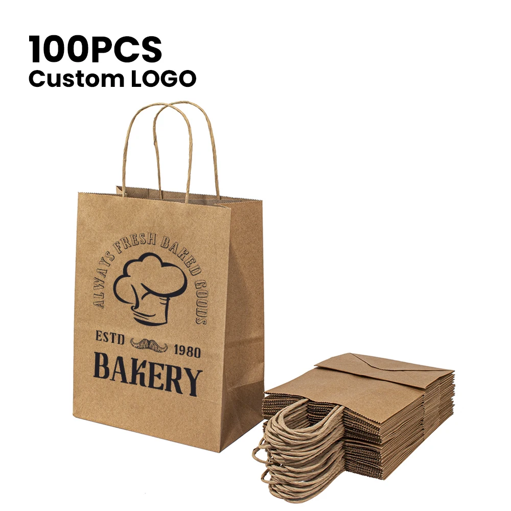 

Custom Printed Your Own Logo Carrier to Go Restaurant Food Delivery Packaging Kraft Takeout Takeaway Lunch Paper Bags