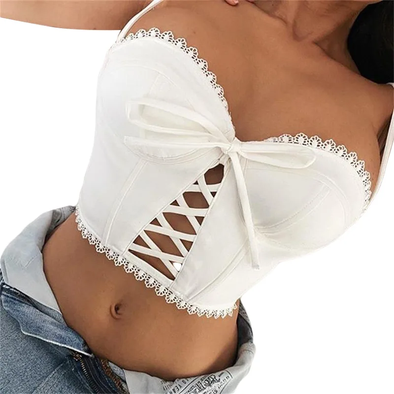 

FS2737A sexy women white hollowed lace vest fancy boutique clothing
