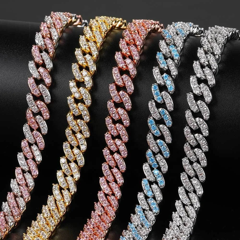 

Pink And Silver Cuban Necklace, Thin Diamond New Hip Hop Cuban Link Necklaces