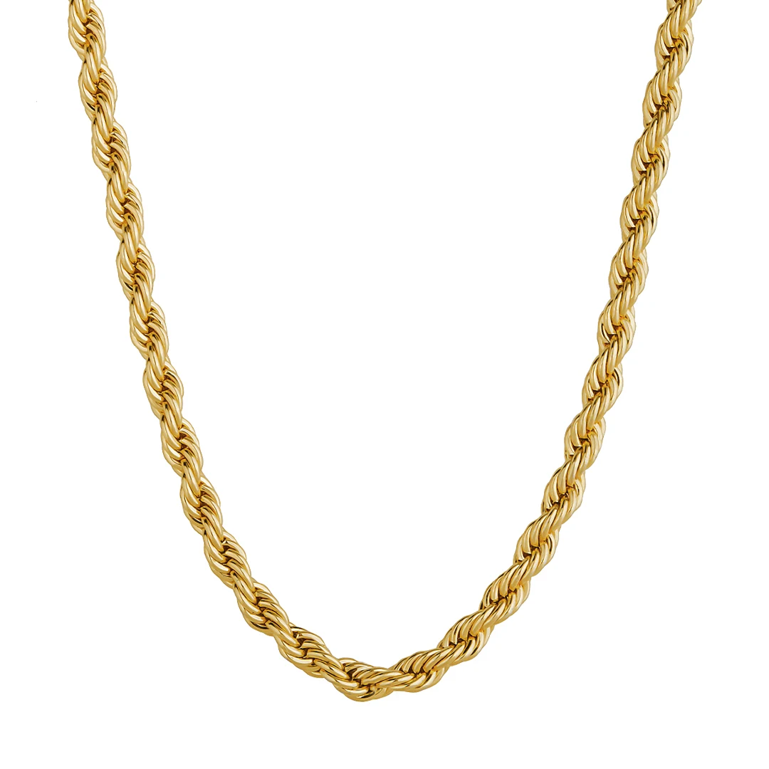 

KRKC Wholesale 3mm 18in 14k 18k Solid Gold Filled Rope Necklace Hip Hop Mens Gold Plated Stainless Steel Rope Chain