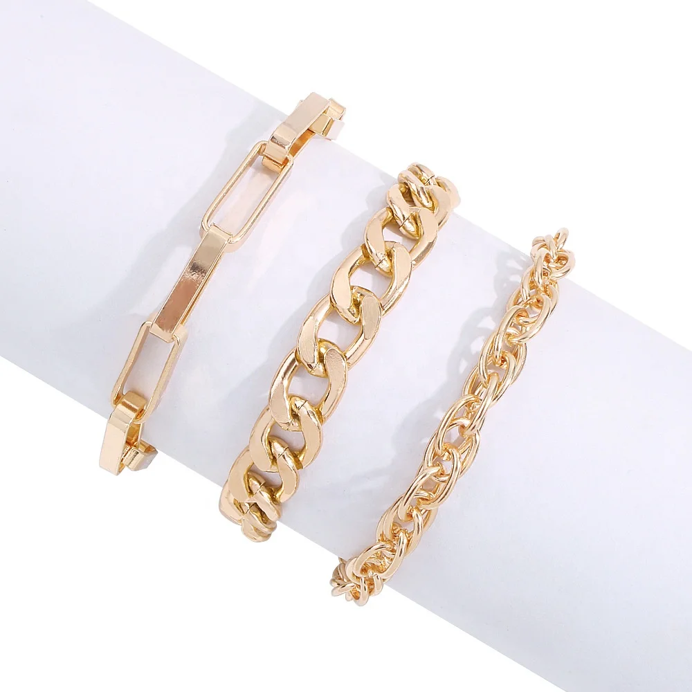 

Ziming Multiple Rows Metal Chunky Chain Hip Pop Style Bracelet Set Heavy Chain Bracelet Bangle Set, Rhodium,gold